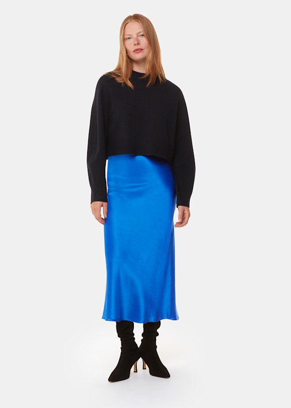 Blue Satin Bias Cut Skirt