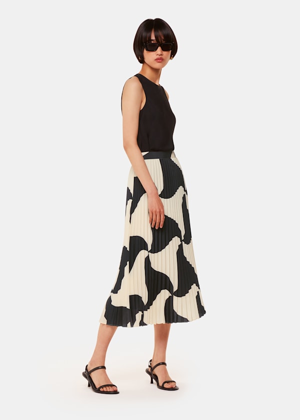 Warehouse ink spot pleated midi skirt khaki on sale