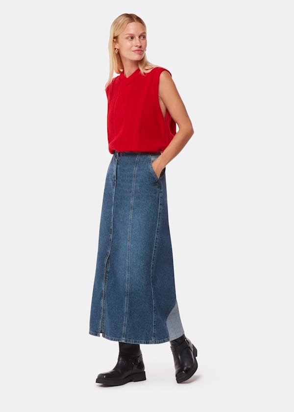 Patchwork Denim Midi Skirt