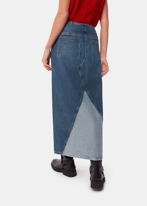 Patchwork Denim Midi Skirt