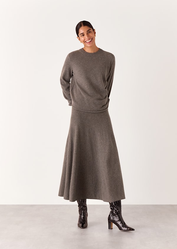 Taupe Knitted Midi Skirt
