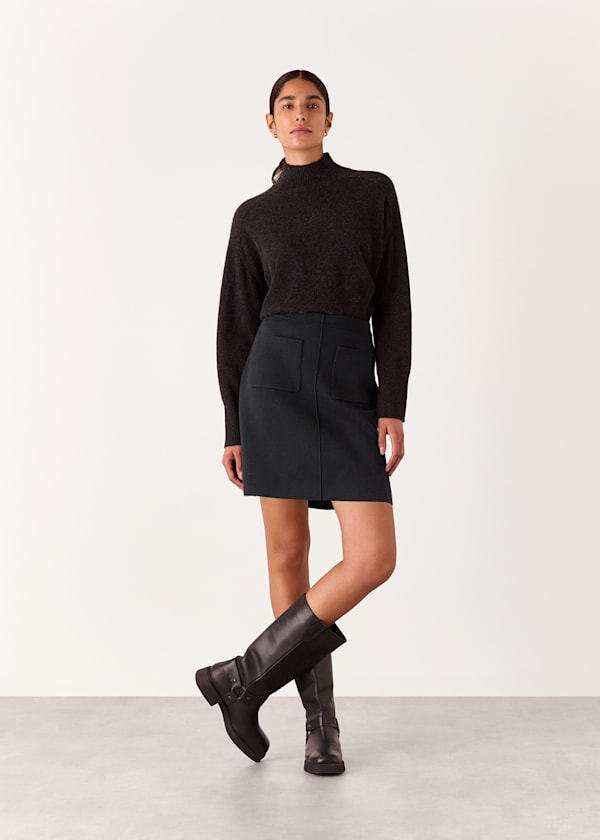 Black Patch Pocket Knitted Skirt