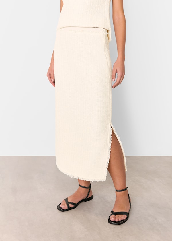 Ivory Lucie Boucle Pencil Midi Skirt