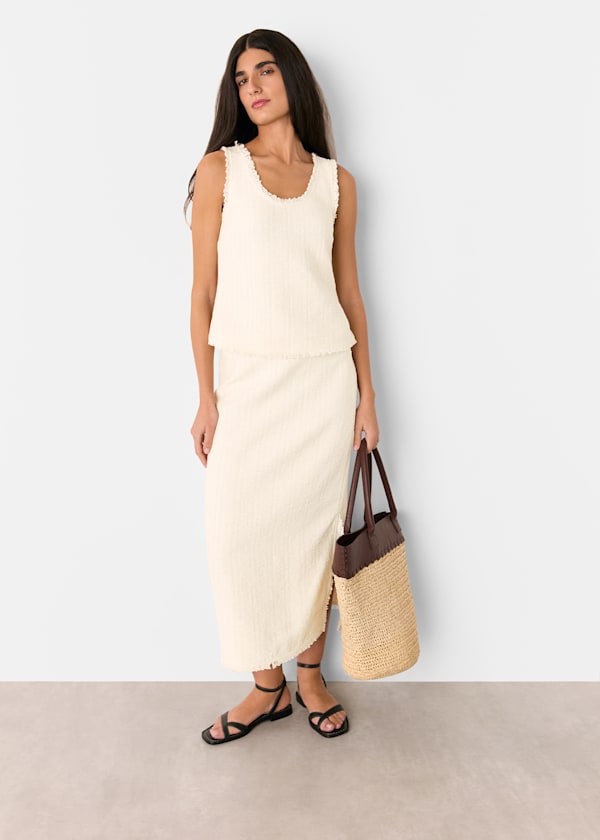 Ivory Lucie Boucle Pencil Midi Skirt