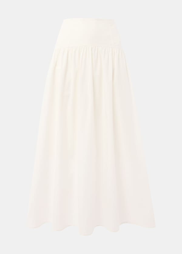 White Cotton Waisted Midi Skirt