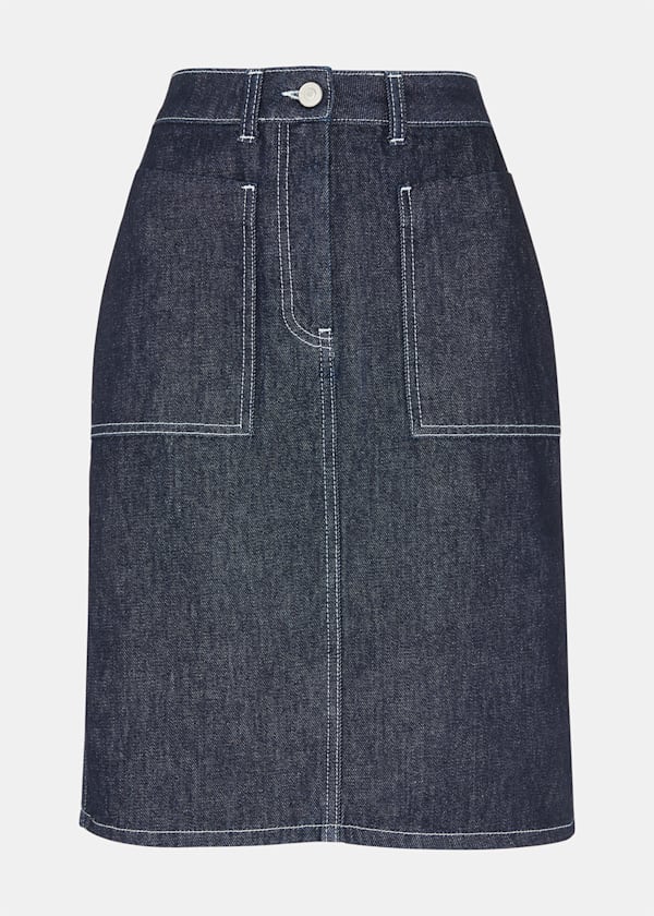 Dark Denim Contrast Stitch Midi Skirt