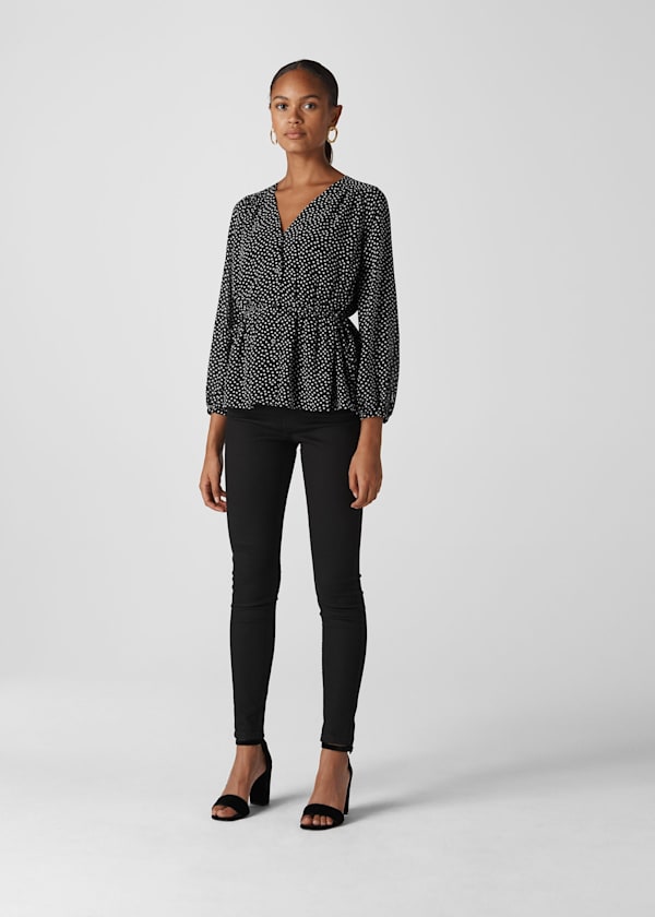 Black and White Confetti Heart Print Tie Top