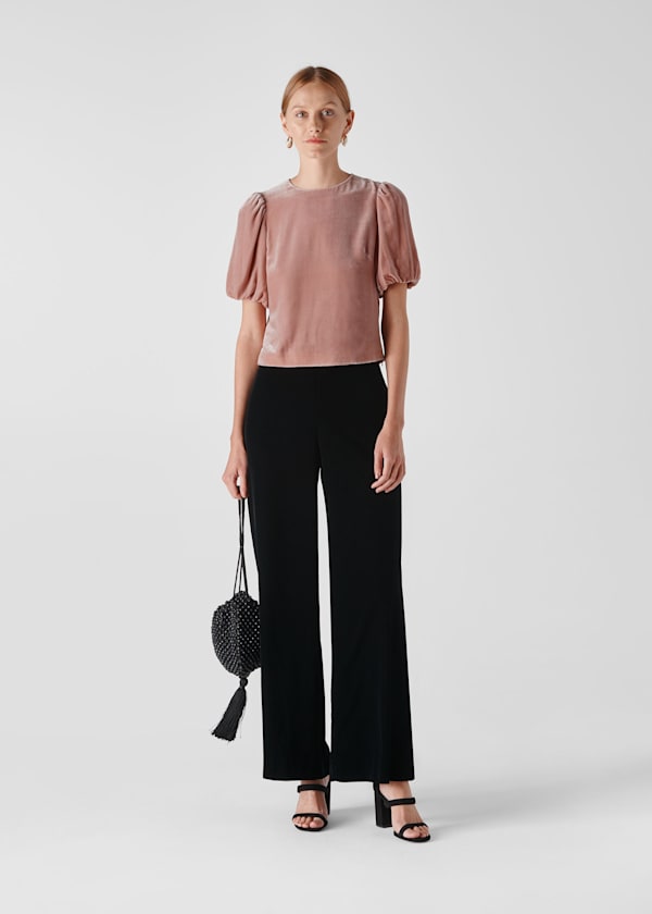 Pale Pink Velvet Silk Mix Top