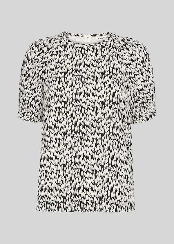 Black Petal Print Shell Top
