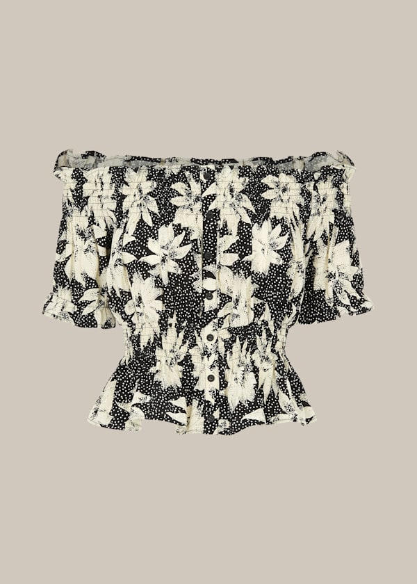 Black Starburst Floral Smocked Top
