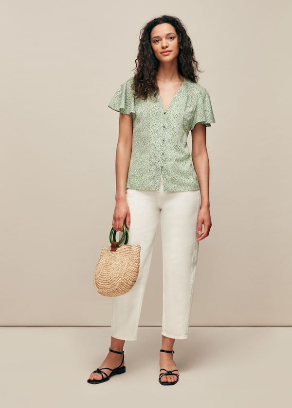 Green English Garden Print Top