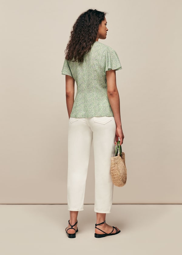 Green English Garden Print Top