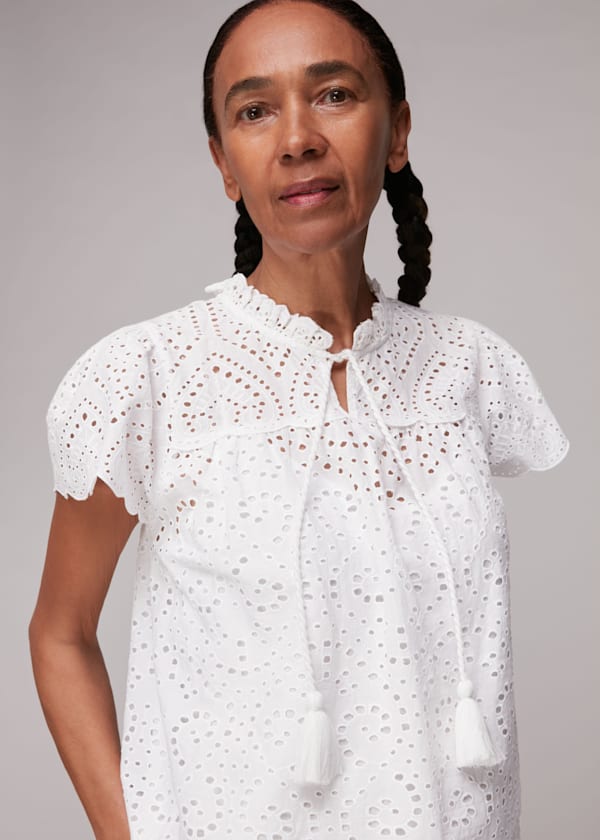 White Bonnie Broderie Blouse