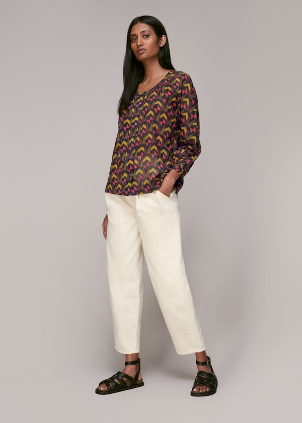 Multicolour Geometric Ikat Voile Blouse
