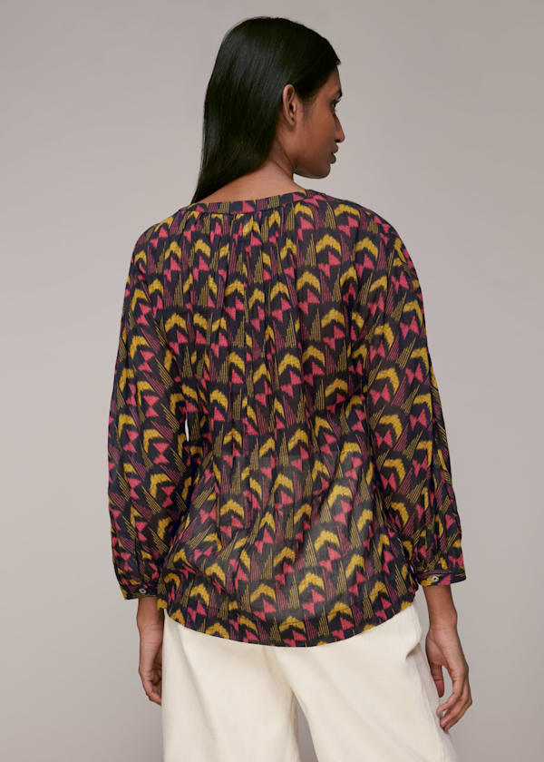 Multicolour Geometric Ikat Voile Blouse