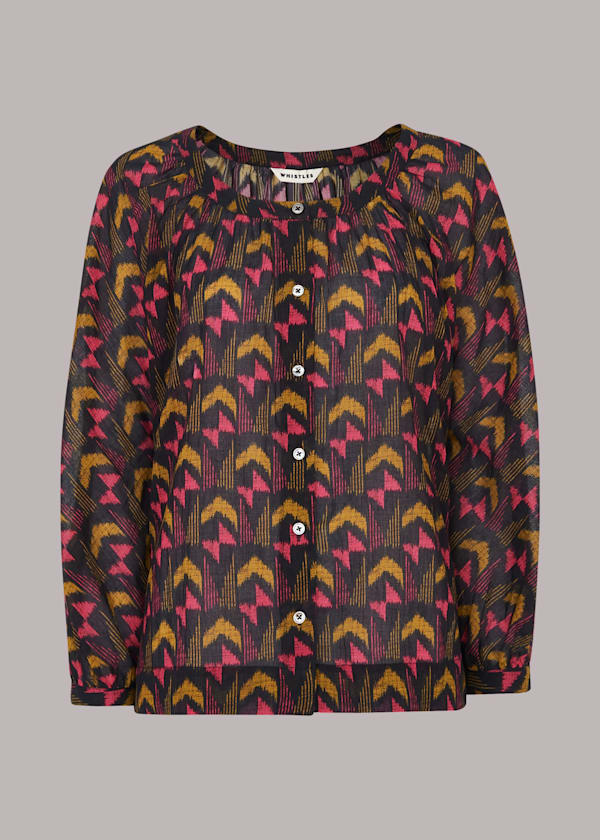 Multicolour Geometric Ikat Voile Blouse