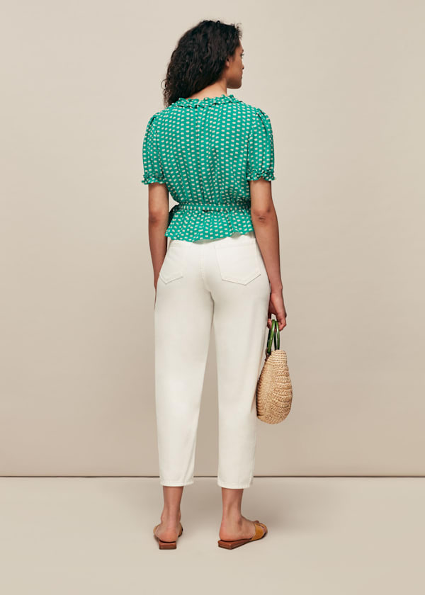 Green Elephant Print Wrap Top