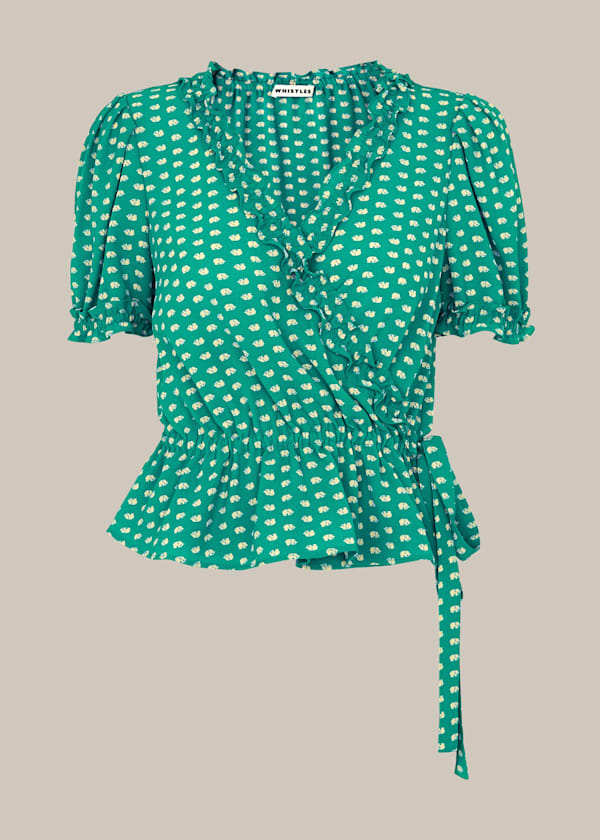 Green Elephant Print Wrap Top