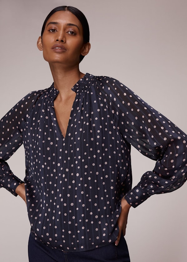 Blue Satin Stripe Spot Blouse