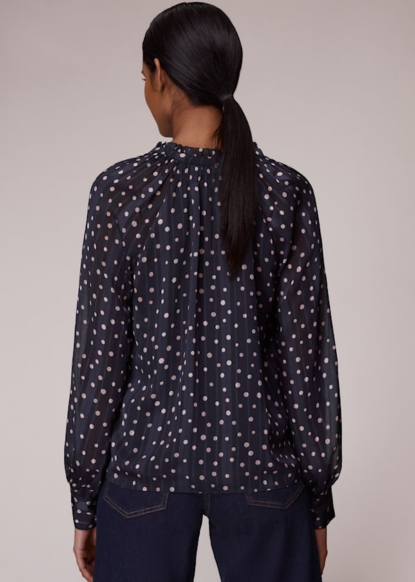 Blue Satin Stripe Spot Blouse
