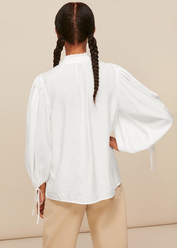 White Tie Neck Detail Blouse