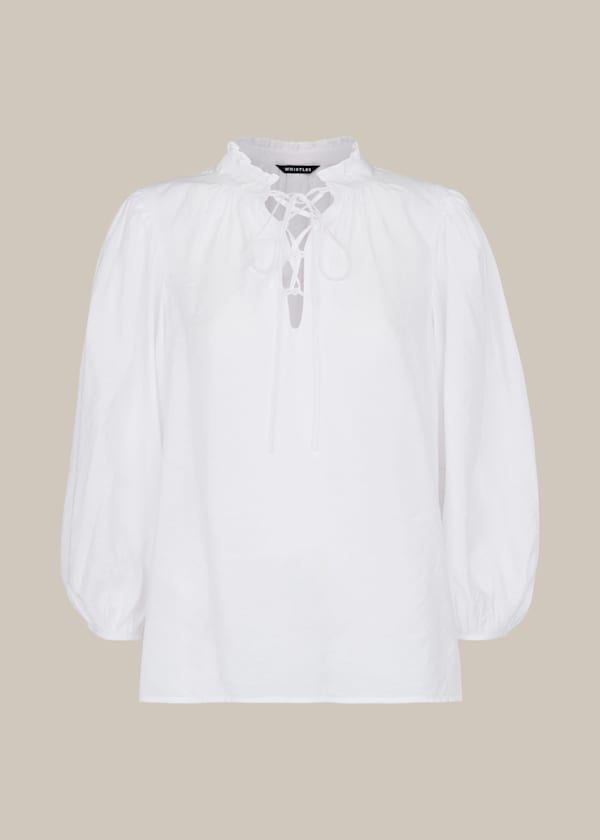 White Tie Neck Detail Blouse