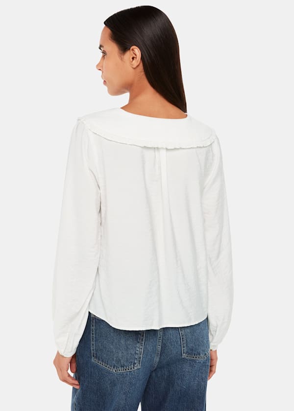 White Oversized Collar Detail Top