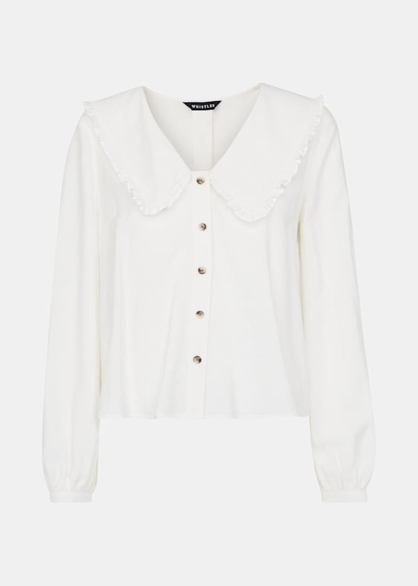 White Oversized Collar Detail Top
