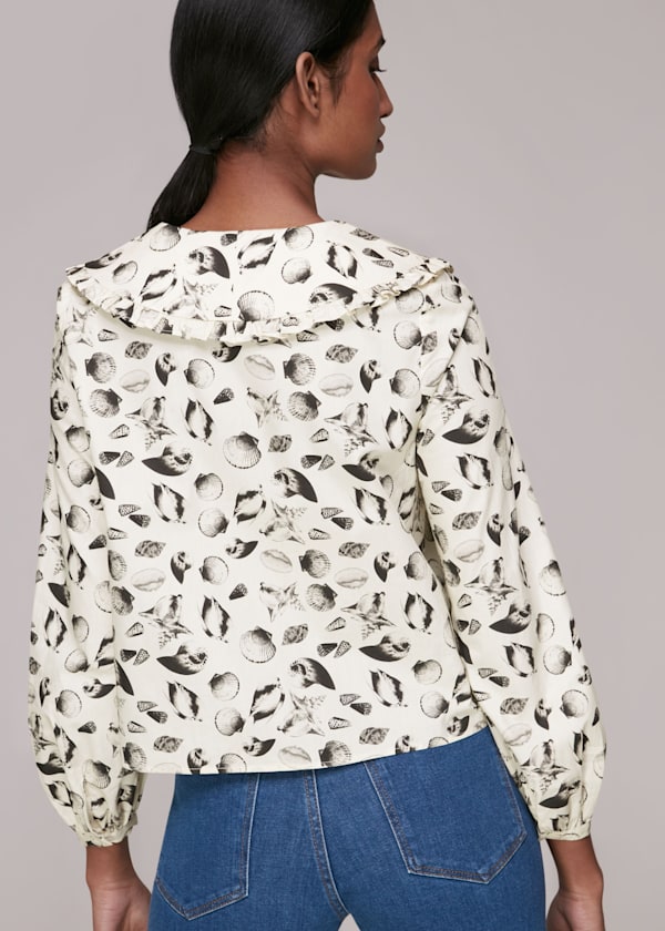 Multicolour Sea Shell Print Collar Top