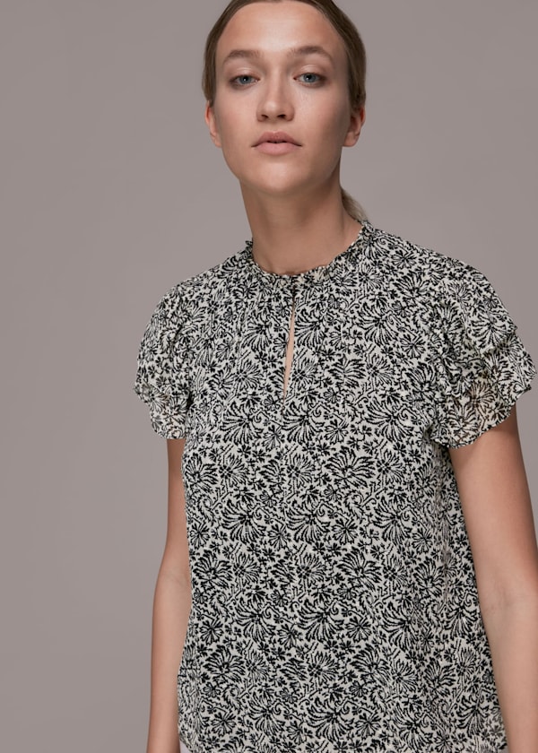 Black Indo Floral Print Top