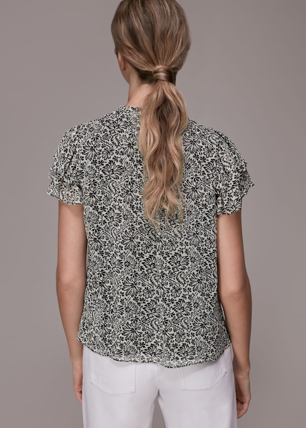 Black Indo Floral Print Top