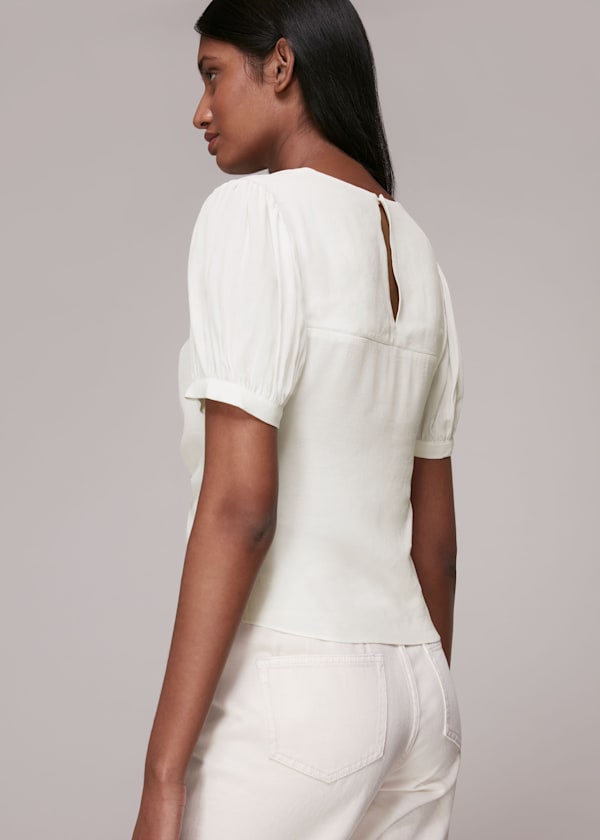 White V Neck Gather Detail Top