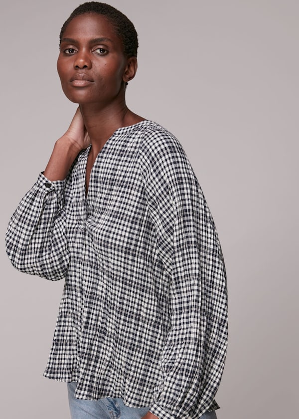 Black Tatum Check Oversized Top