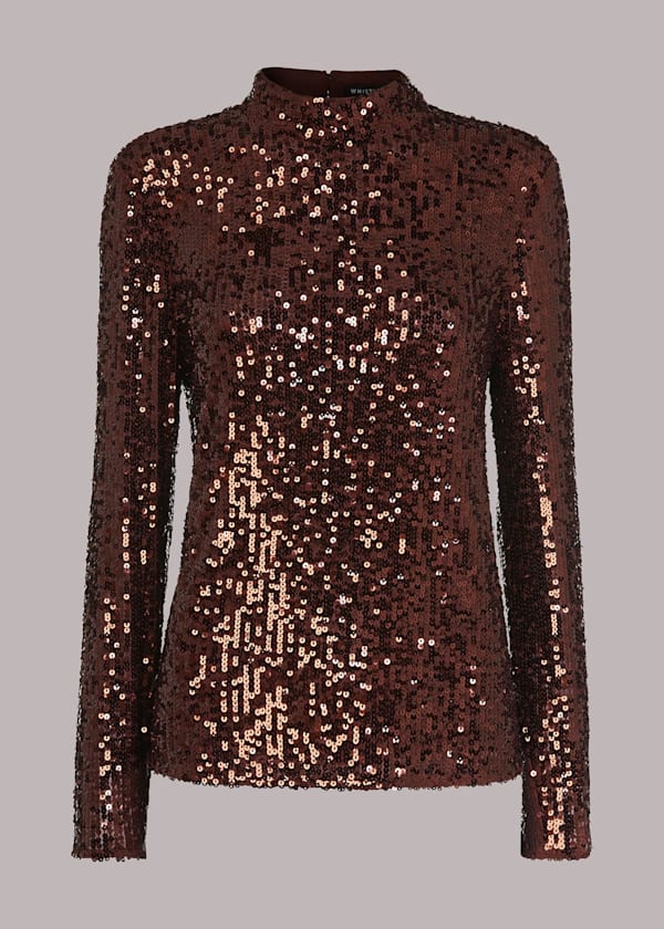 Chocolate High Neck Sequin Top