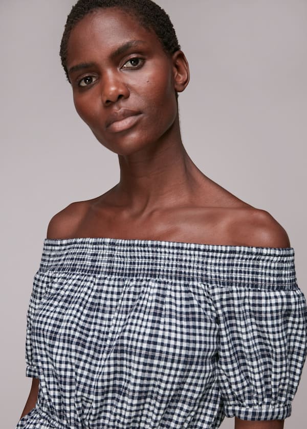 Black Check Bardot Top