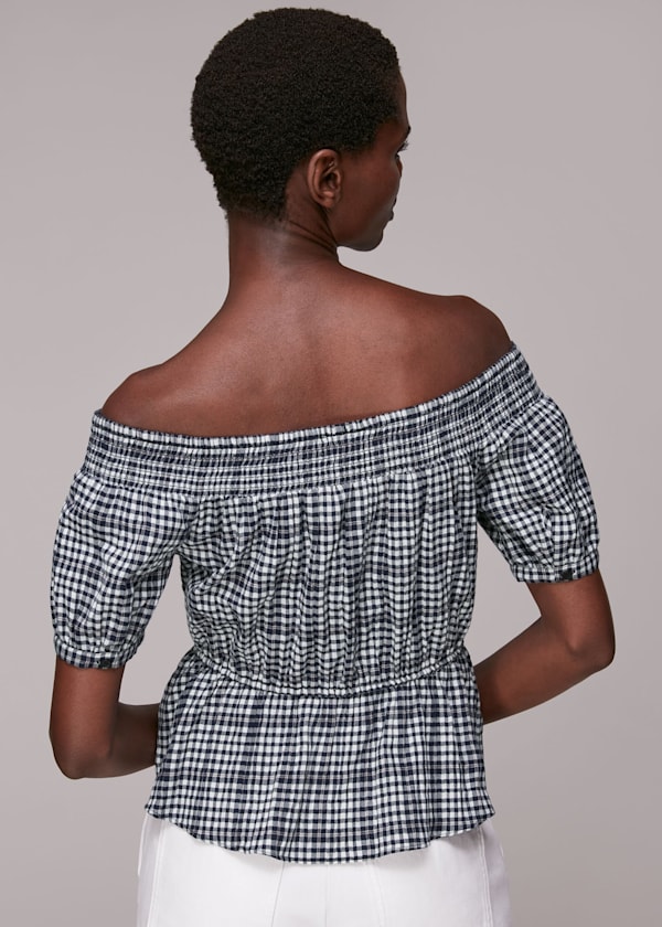 Black Check Bardot Top
