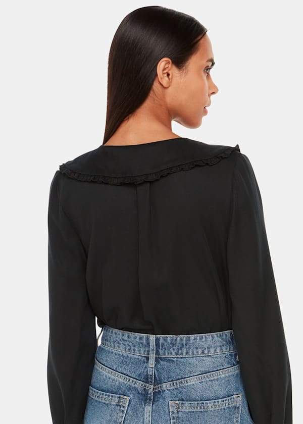 Black Oversized Collar Detail Top