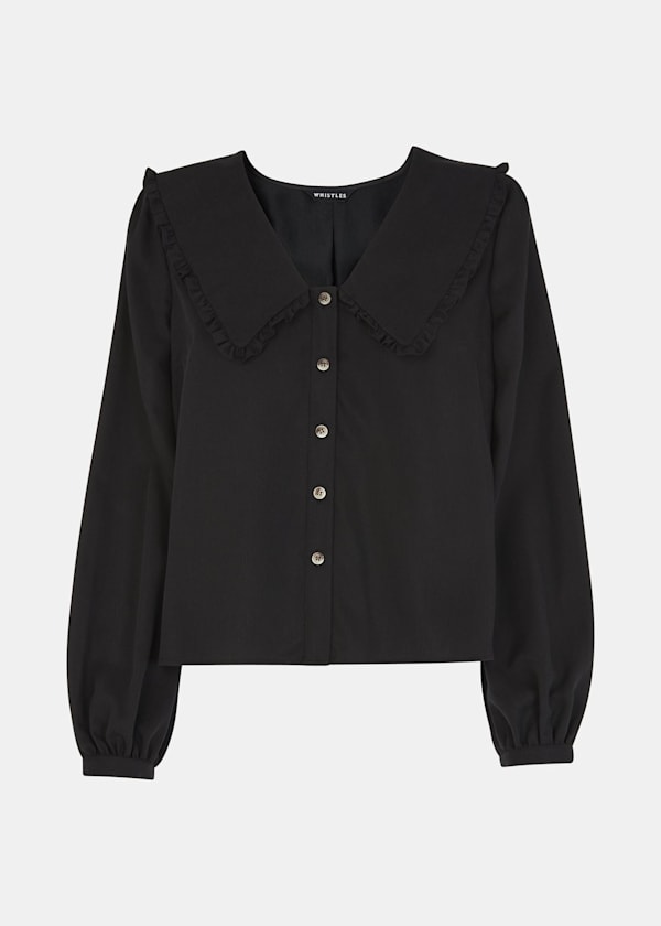 Black Oversized Collar Detail Top
