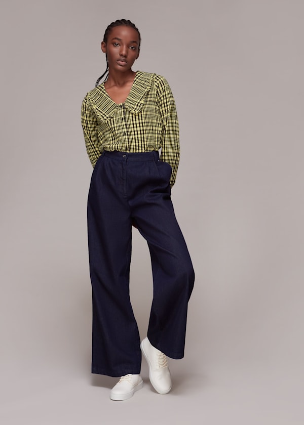 Multicolour Masie Collar Detail Check Top