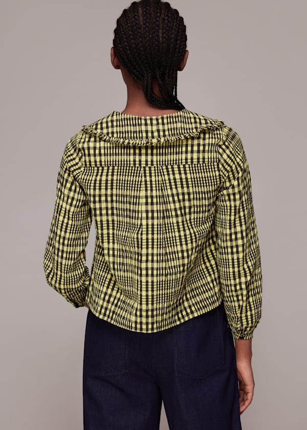 Multicolour Masie Collar Detail Check Top