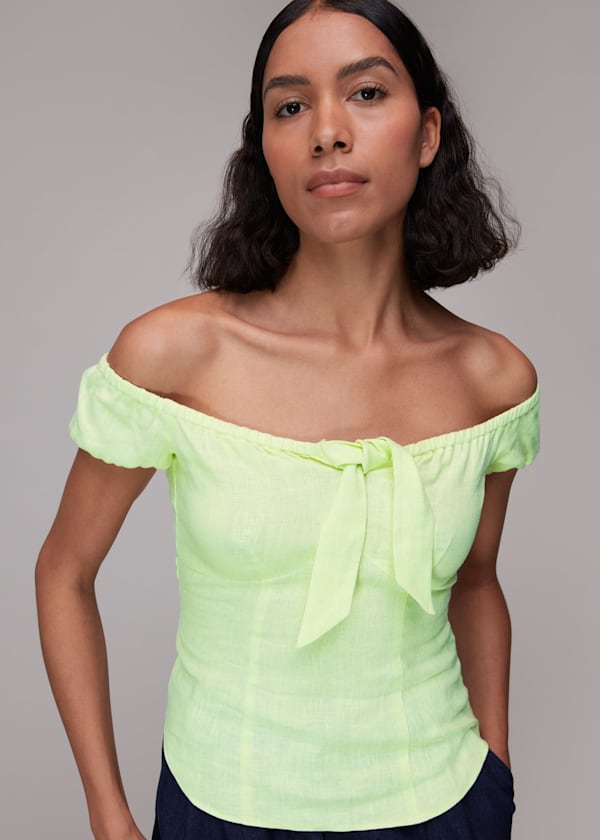 Lime Off Shoulder Tie Front Top