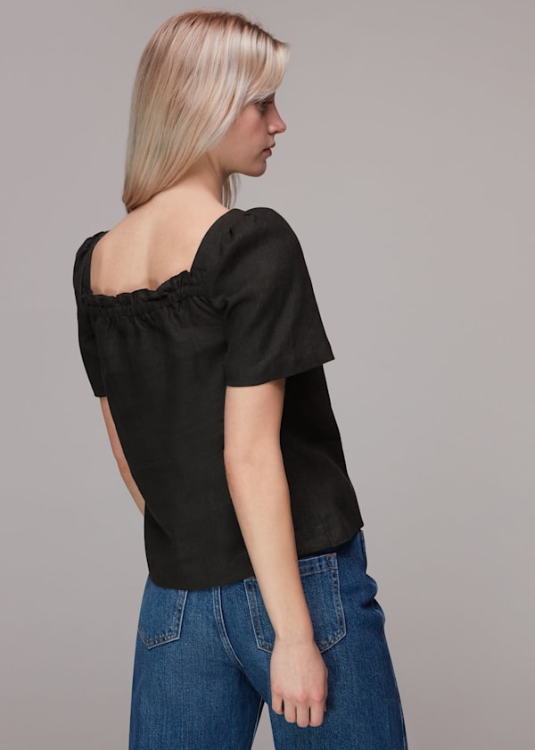 Black Square Neck Linen Top