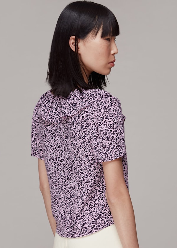 Pink Flower Stamp Frill Blouse