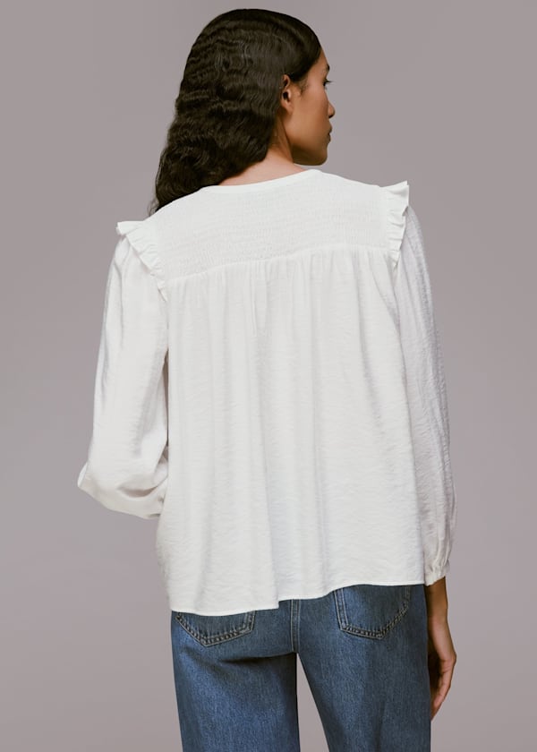 White Megan Shirred Detail Top
