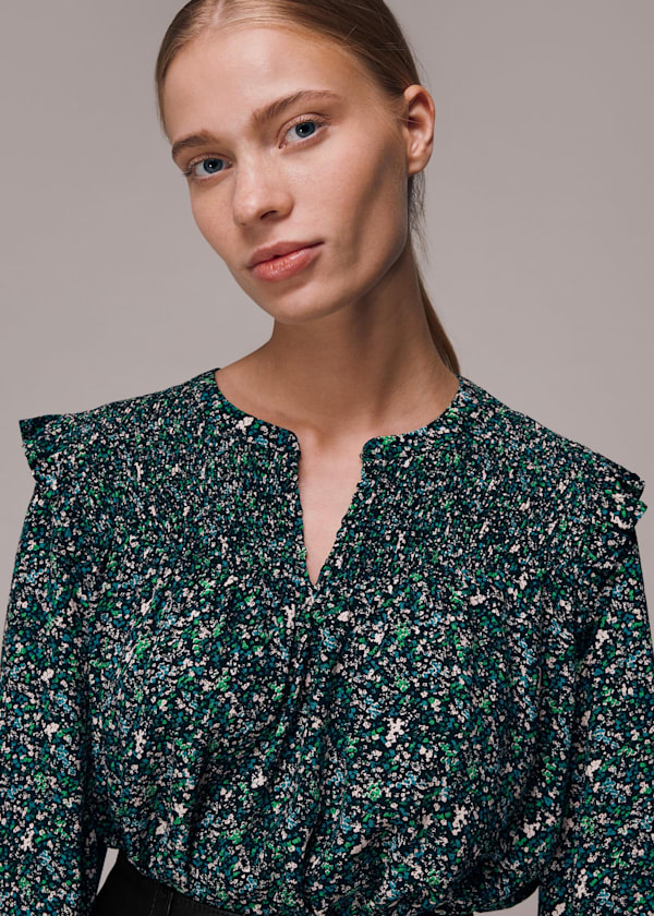 Green Midnight Garden Shirred Top