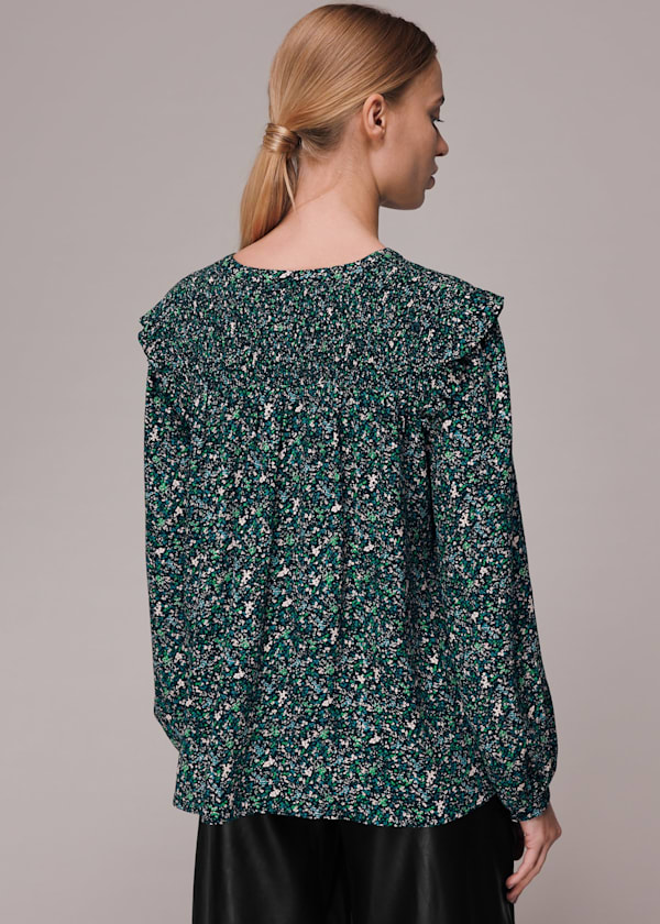 Green Midnight Garden Shirred Top