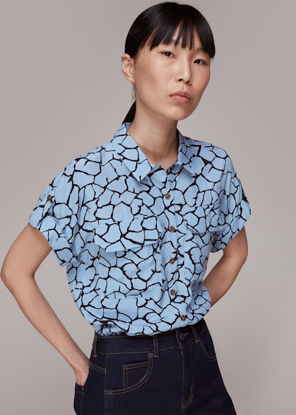 Blue Giraffe Print Pocket Shirt