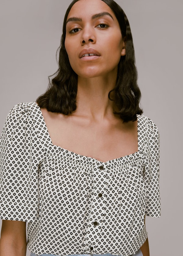 White Tia Square Neck Daisy Blouse