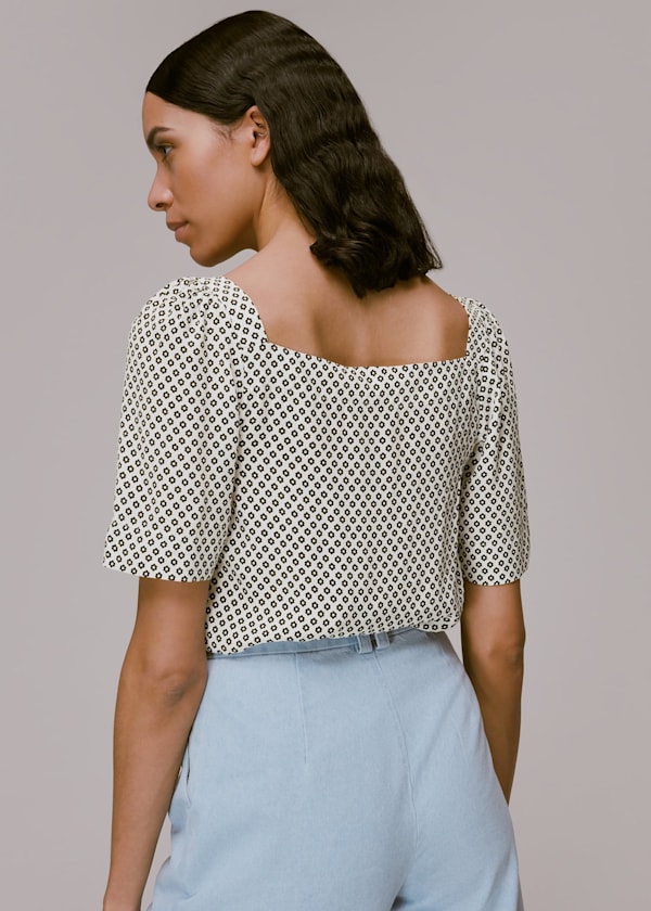 White Tia Square Neck Daisy Blouse