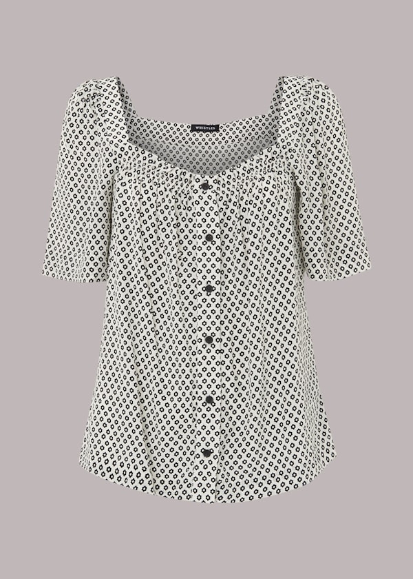 White Tia Square Neck Daisy Blouse